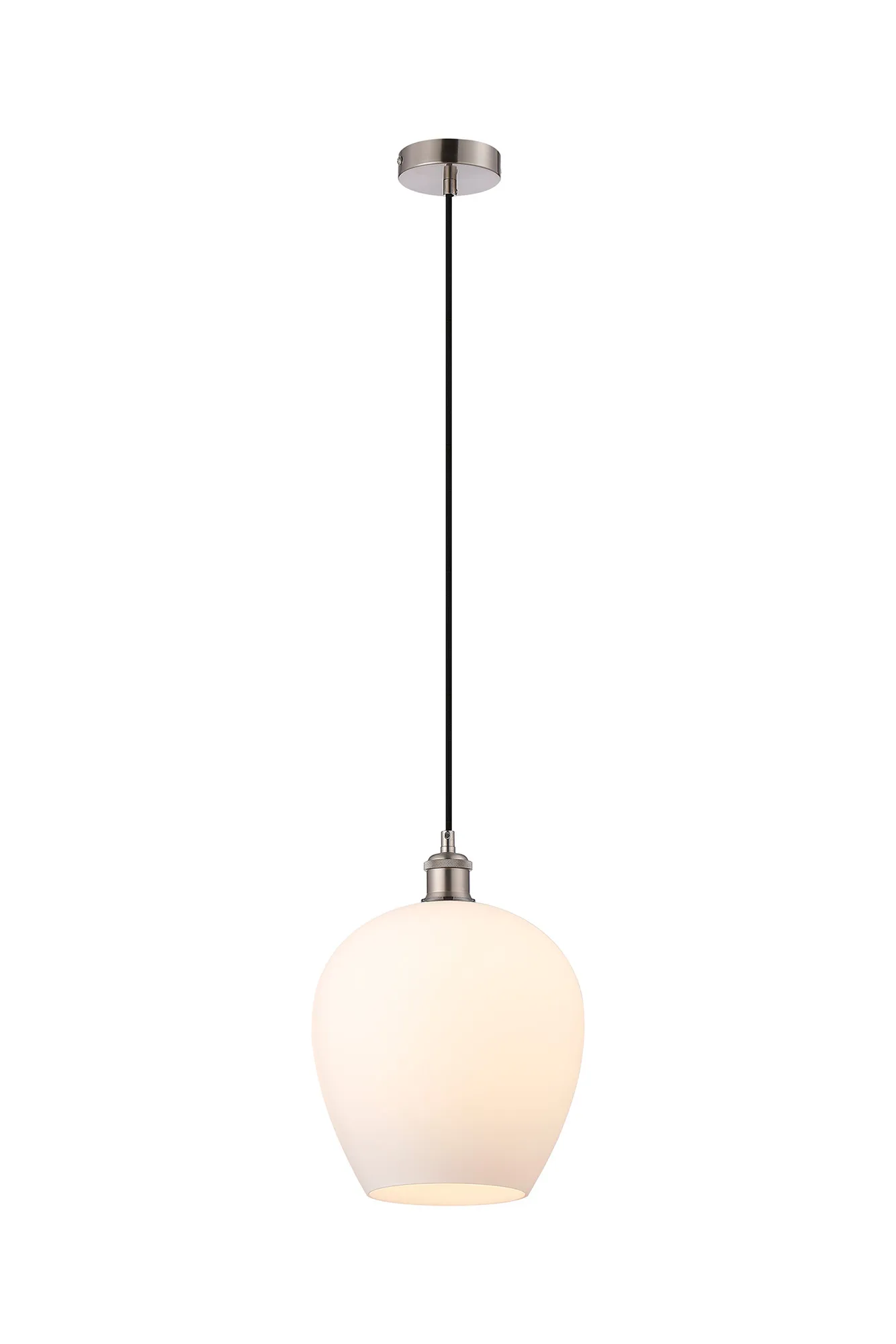 Cawdor Single Pendant, 1 Light E27, Satin Nickel/Black/Opal Wine Glass DK1109  Deco Cawdor